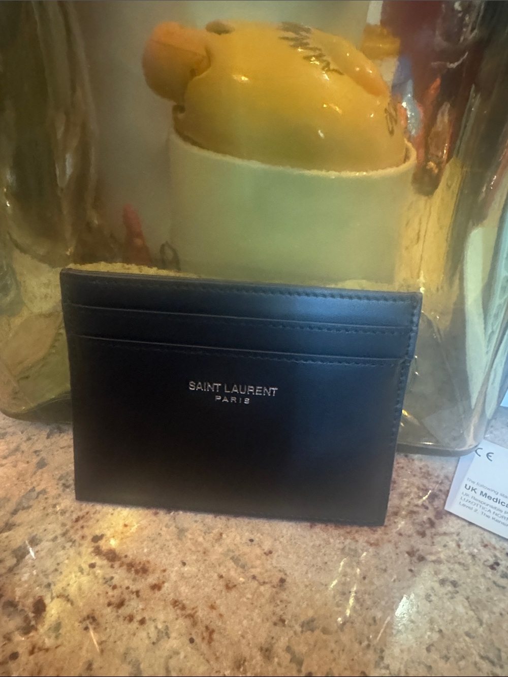 Saint Laurent Black Leather Slim Card Holder with Embossed Logo
